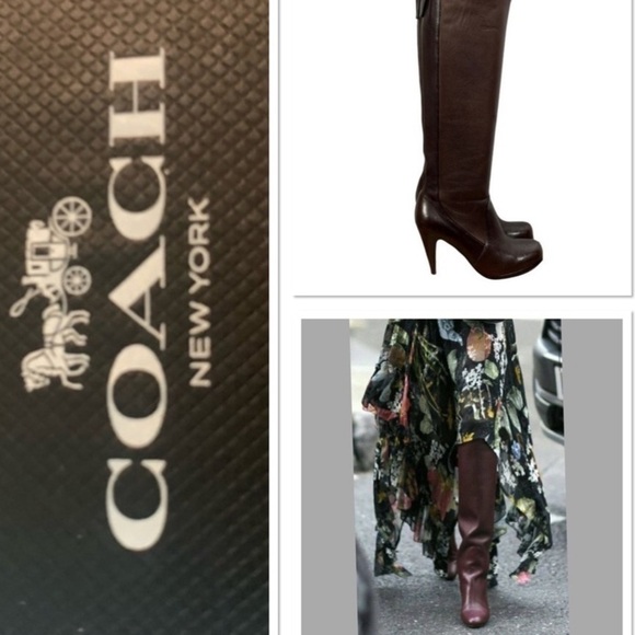 Coach KRISTA Tall Riding Leather Boots 7.5B Brown Calf Glove Fashion - Picture 2 of 12